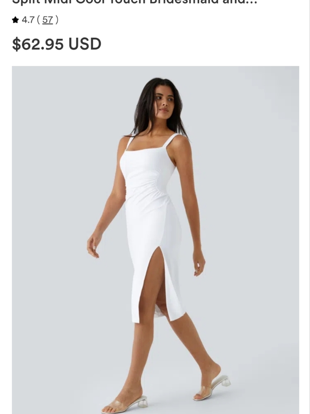 HALARA White Square-Neck Midi Dress with Side Slit